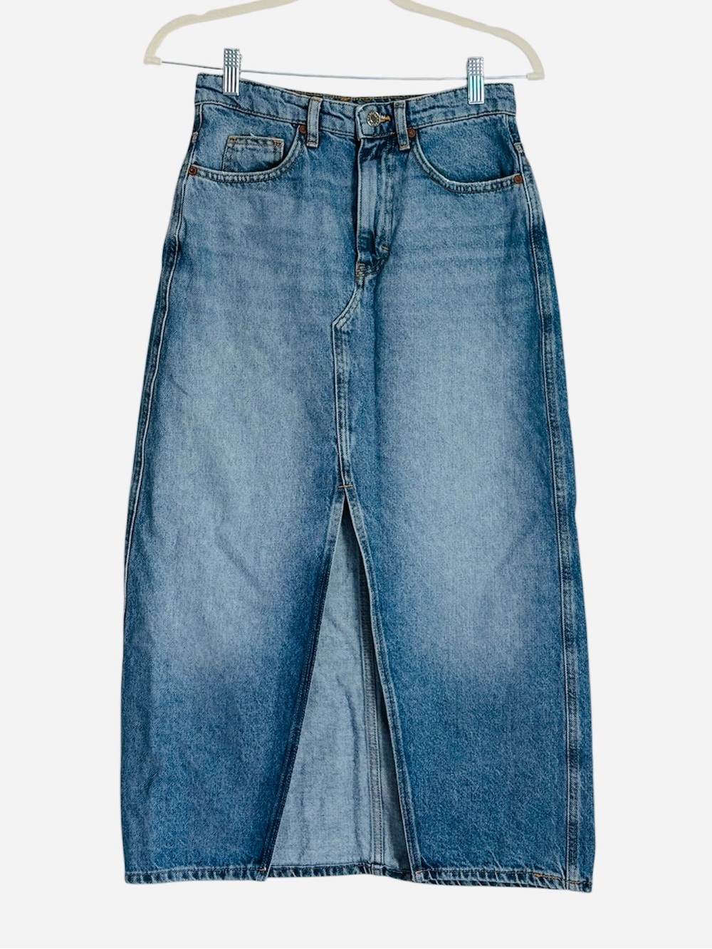 Mango Denim Maxi Skirt with Front Slit, size S